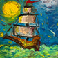 Serg Graff "Luna Maris" Seascape Acrylic Painting Moonlit Ship Nautical Art