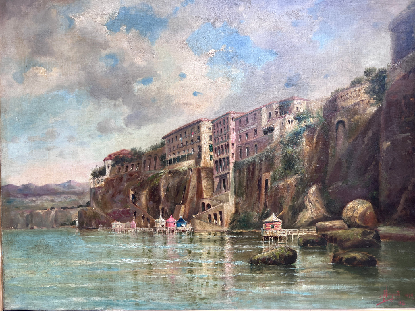 1894 Nicholas Briganti (1861-1944) Antique oil painting cityscape Italy Sorrento