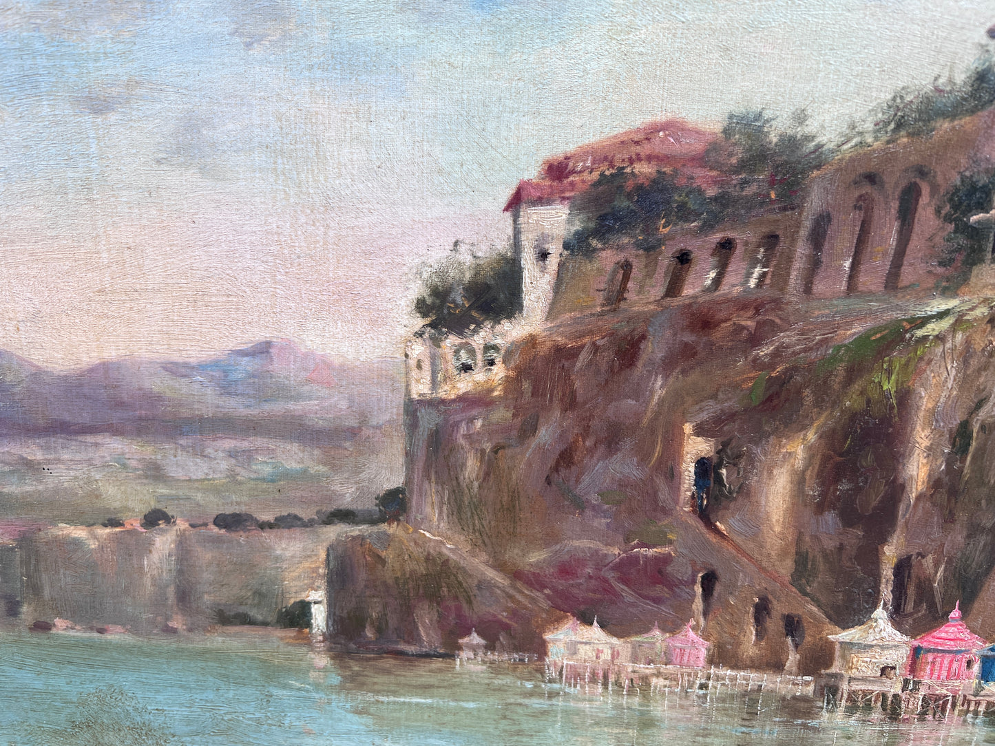 1894 Nicholas Briganti (1861-1944) Antique oil painting cityscape Italy Sorrento