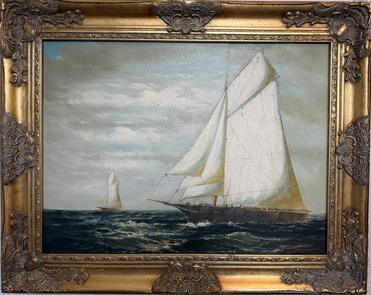 Gordon Maritime Oil Painting Sailboats, Framed Nautical Seascape Marine Art