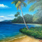 Tropical Beach Oil Painting Signed M Gordon, Palm Tree Seascape, Caribbean Coast