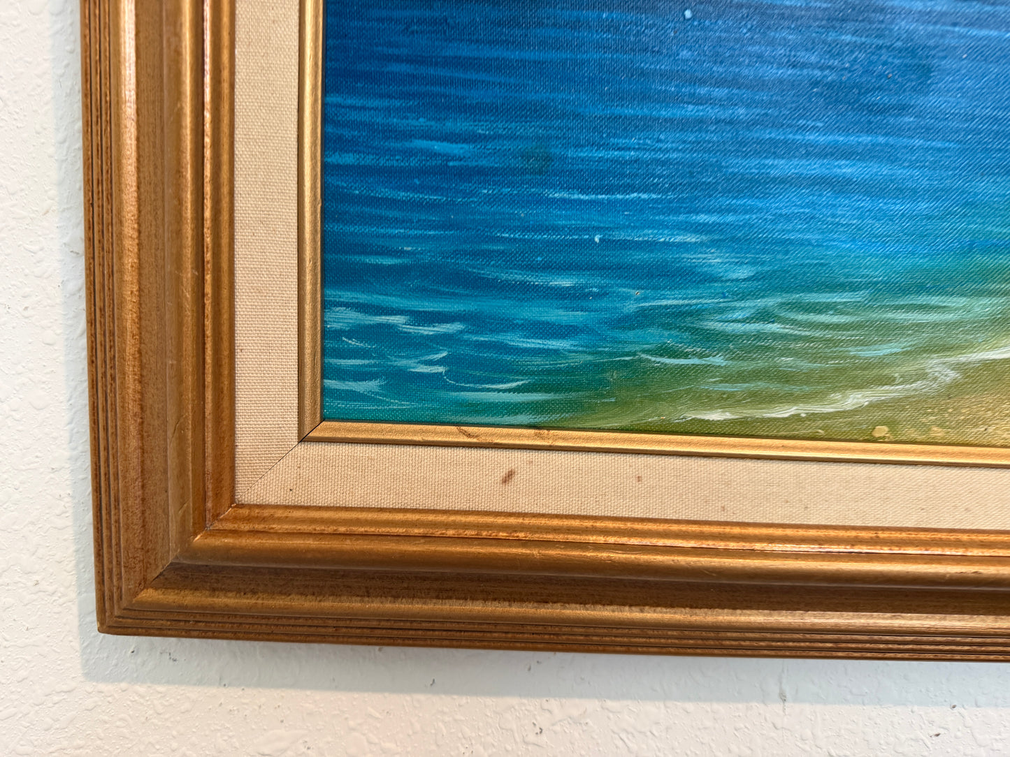 Tropical Beach Oil Painting Signed M Gordon, Palm Tree Seascape, Caribbean Coast