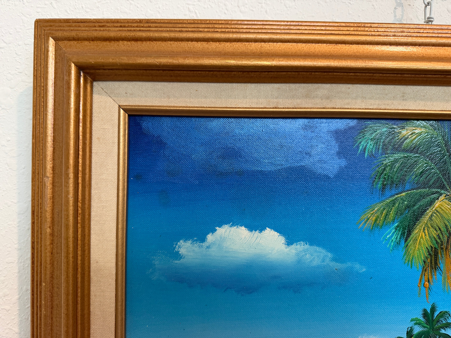 Tropical Beach Oil Painting Signed M Gordon, Palm Tree Seascape, Caribbean Coast
