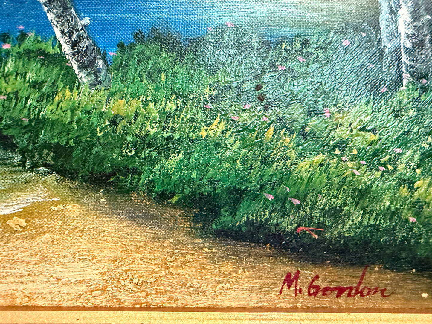 Tropical Beach Oil Painting Signed M Gordon, Palm Tree Seascape, Caribbean Coast