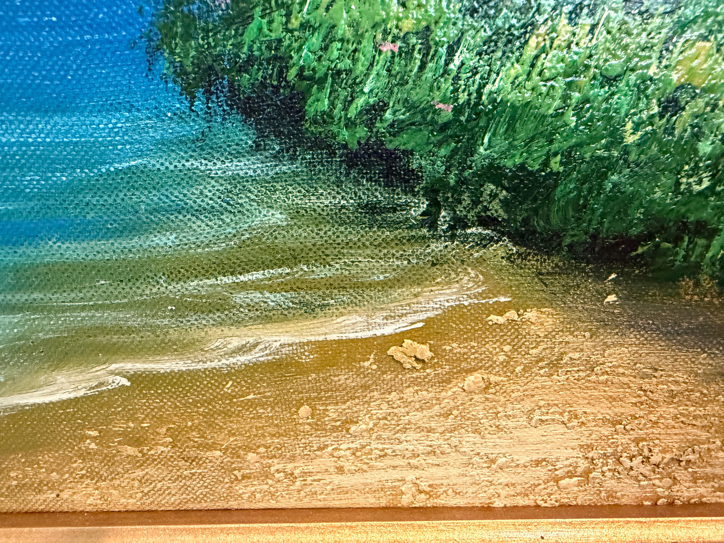 Tropical Beach Oil Painting Signed M Gordon, Palm Tree Seascape, Caribbean Coast