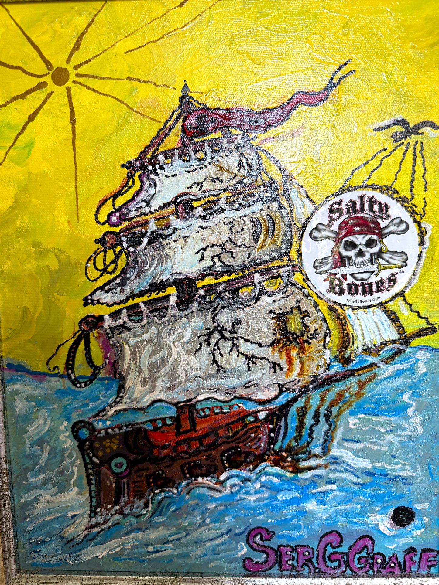 Pirate Ship of Destiny by Serg Graff Acrylic Painting Framed Nautical Art, COA