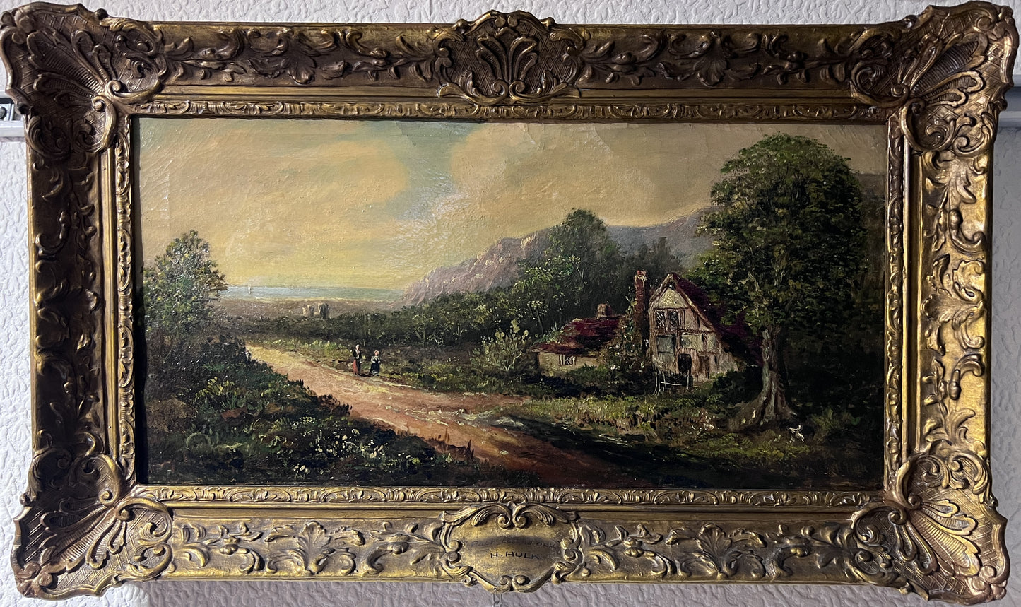 Dutch Artist Hendrick Hulk (1842-1937) Antique oil painting on canvas, Landscape