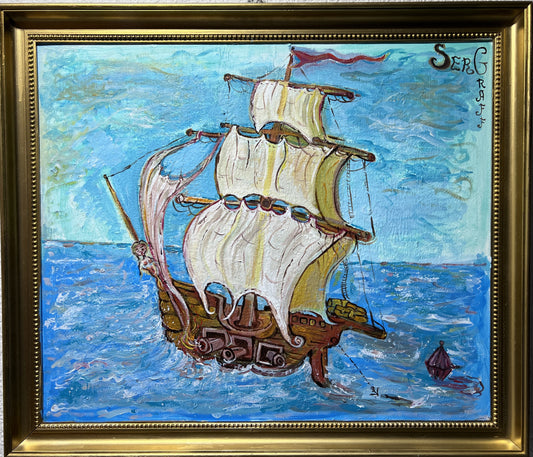 Original painting on canvas by Serg Graff, Skipper "Sea Wolf", seascape, COA