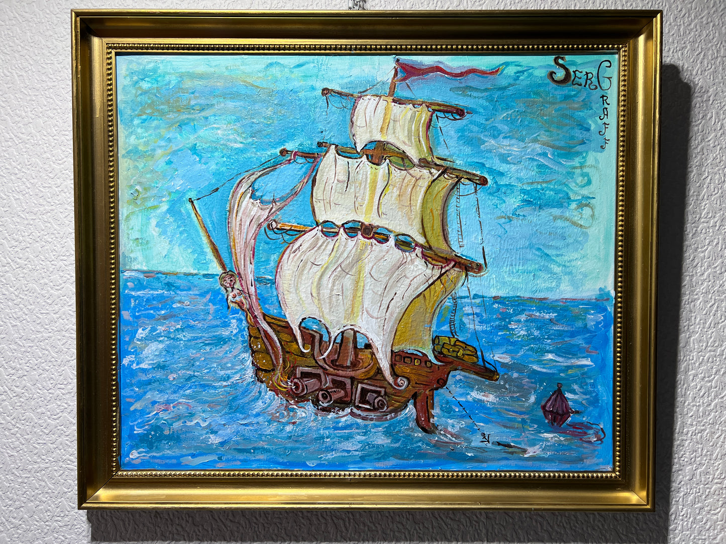 Original painting on canvas by Serg Graff, Skipper "Sea Wolf", seascape, COA