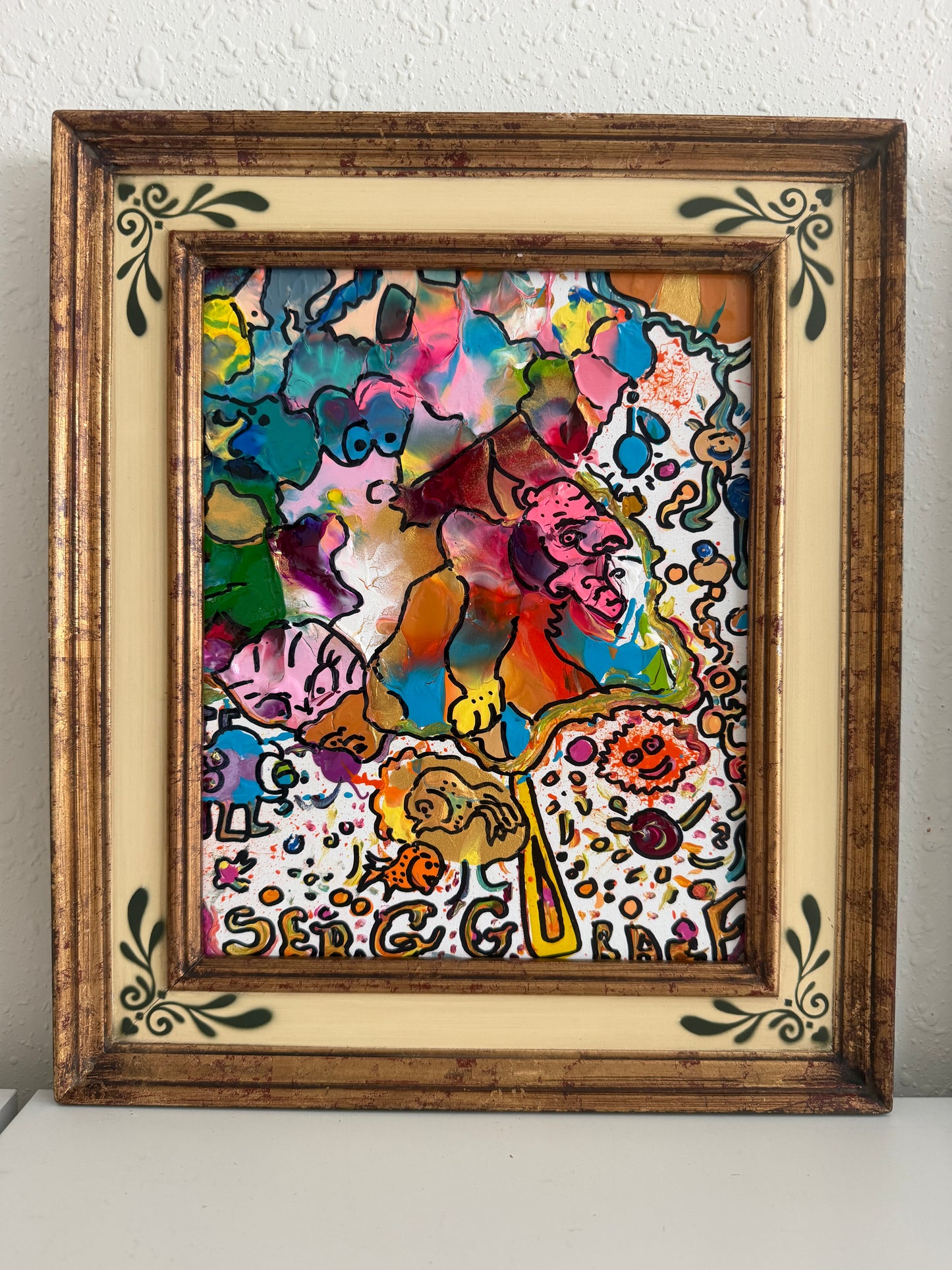 Set of 2 Abstract Paintings by Serg Graff "Flower Fairy" | "Mr Umbrella" Framed