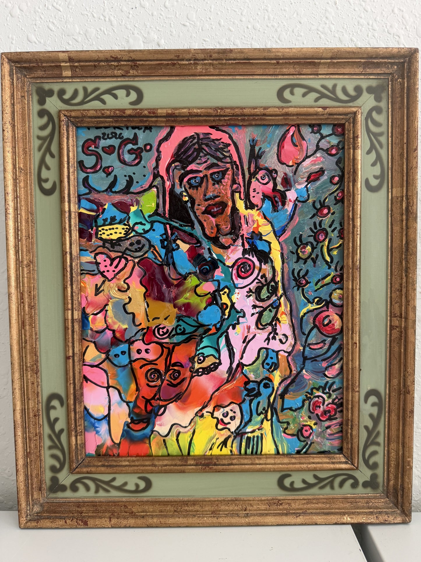 Set of 2 Abstract Paintings by Serg Graff "Flower Fairy" | "Mr Umbrella" Framed