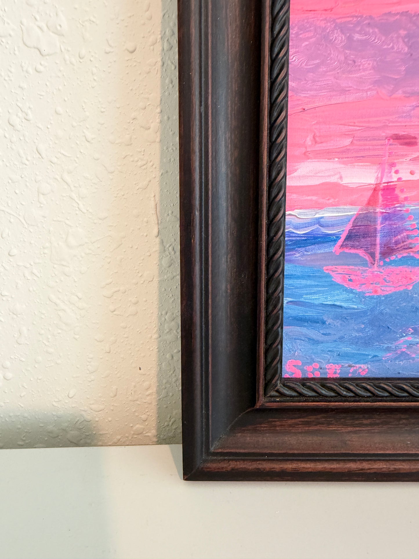 “Pin Dream” by Serg Graff Original Painting, Pink Sailboat Seascape, Coastal Art
