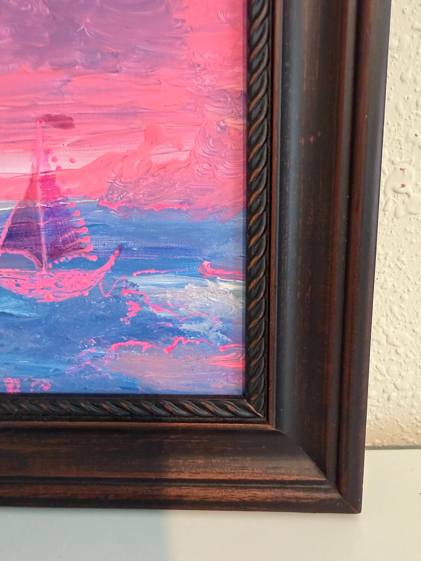 “Pin Dream” by Serg Graff Original Painting, Pink Sailboat Seascape, Coastal Art