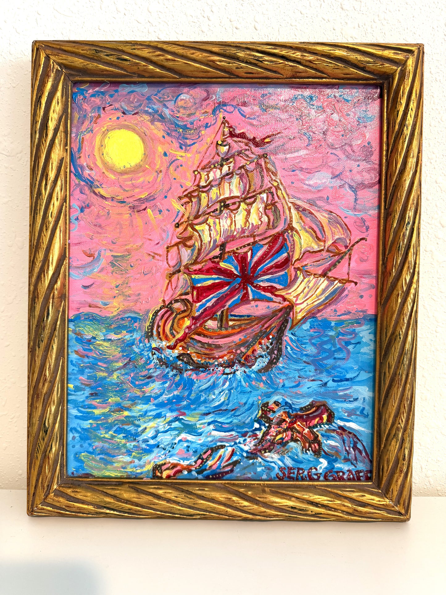 Serg Graff “Manifesto” Original Painting, Fantasy Ship Seascape, Nautical Art