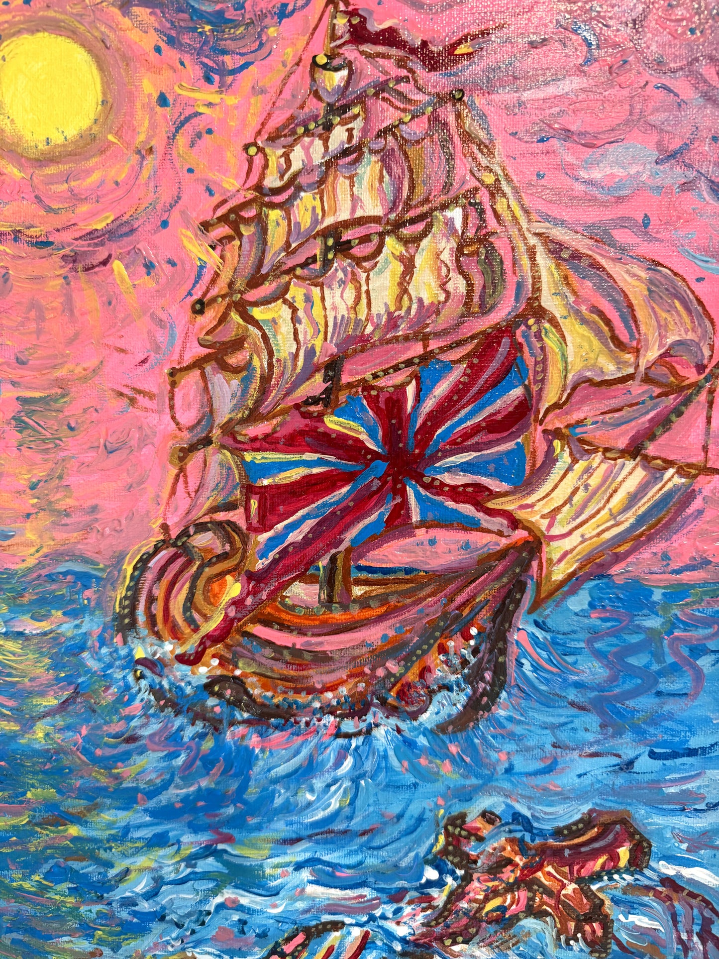 Serg Graff “Manifesto” Original Painting, Fantasy Ship Seascape, Nautical Art