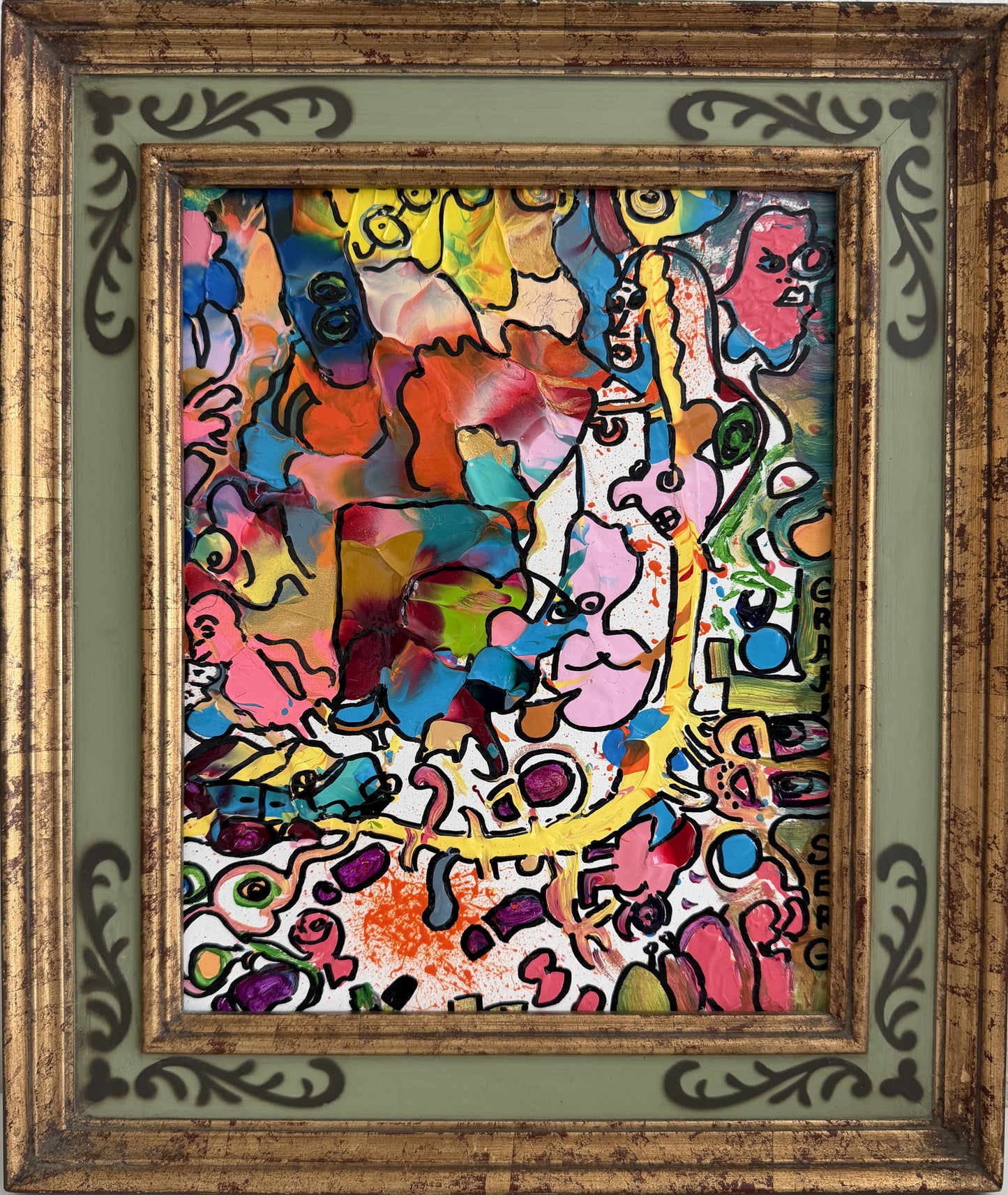 Serg Graff "Find Mr. Squiggle" Abstract Acrylic Painting Framed Outsider Art COA