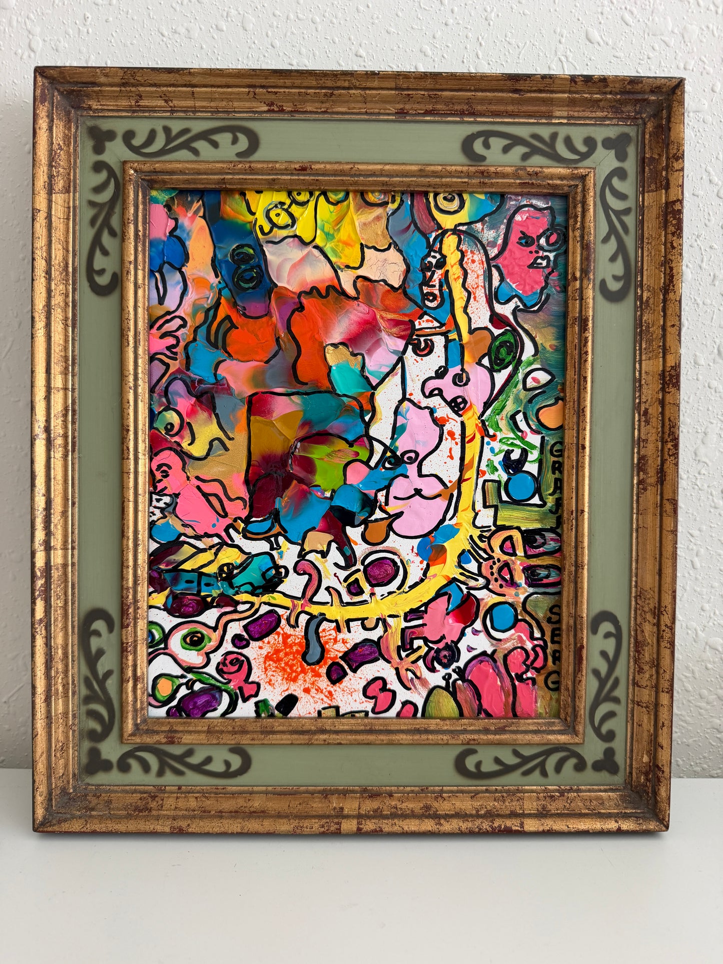 Serg Graff "Find Mr. Squiggle" Abstract Acrylic Painting Framed Outsider Art COA