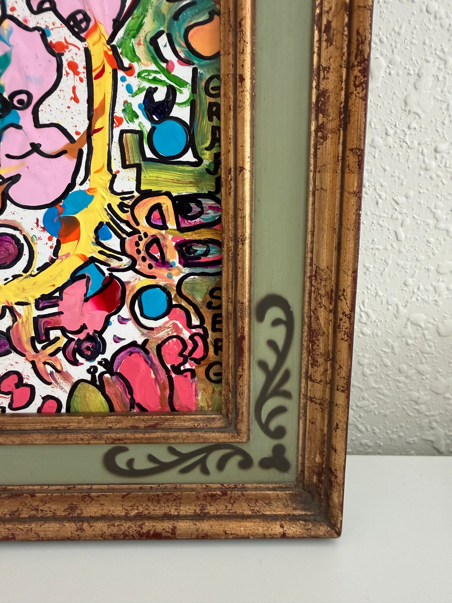 Serg Graff "Find Mr. Squiggle" Abstract Acrylic Painting Framed Outsider Art COA