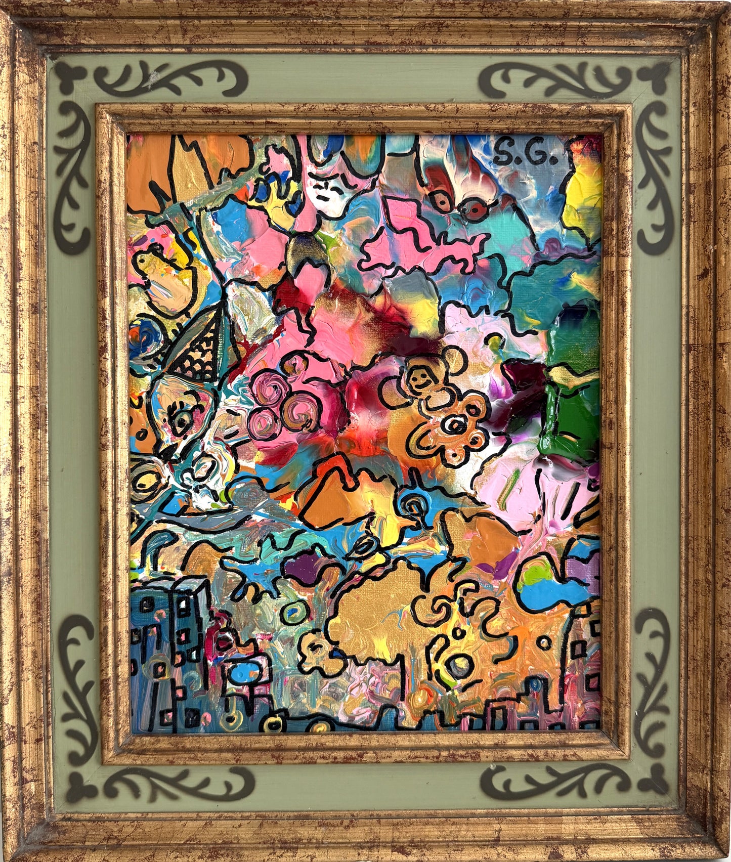 Serg Graff "Sleeping City" Abstract Acrylic Painting Framed Outsider Art COA