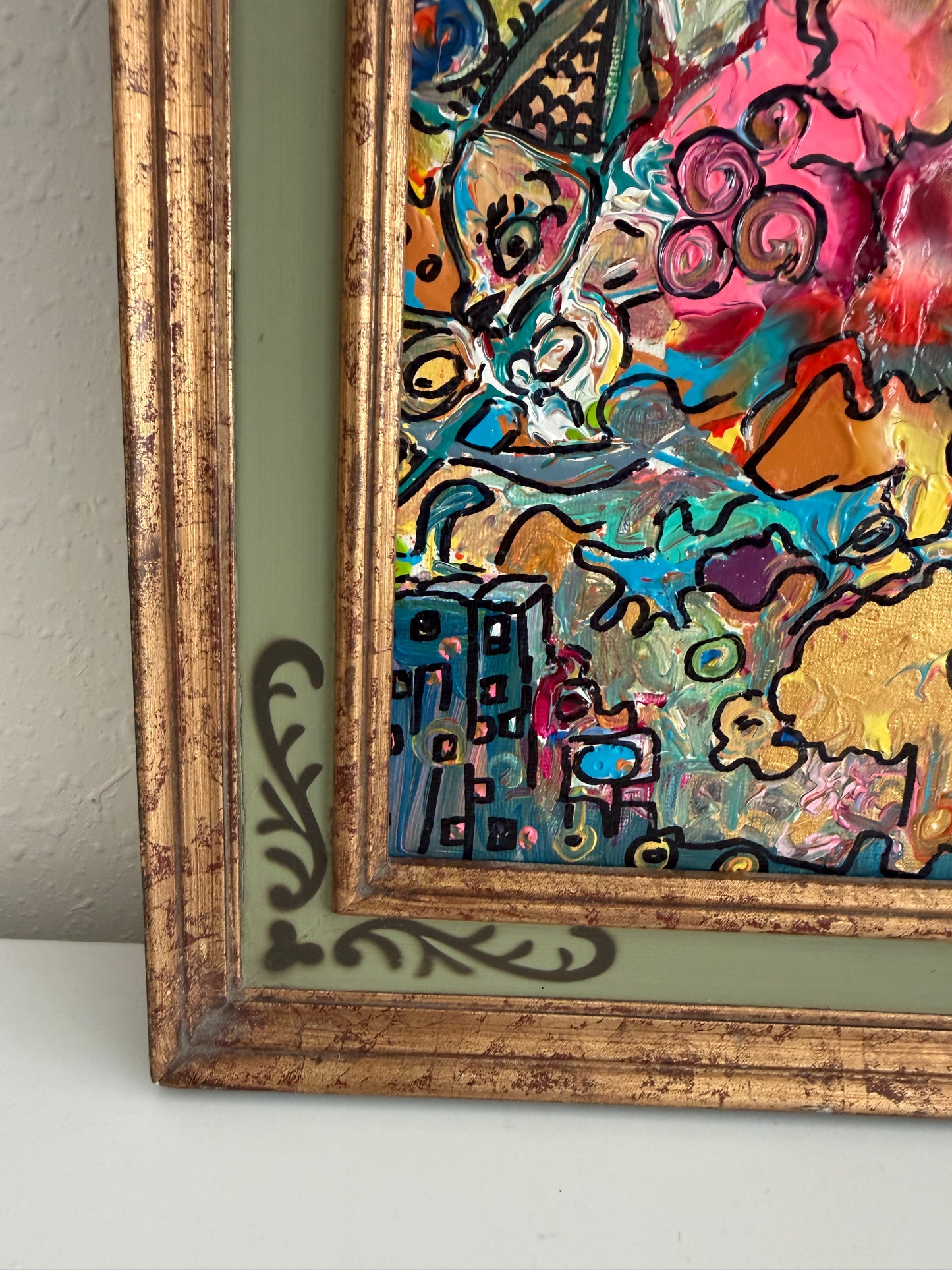 Serg Graff "Sleeping City" Abstract Acrylic Painting Framed Outsider Art COA