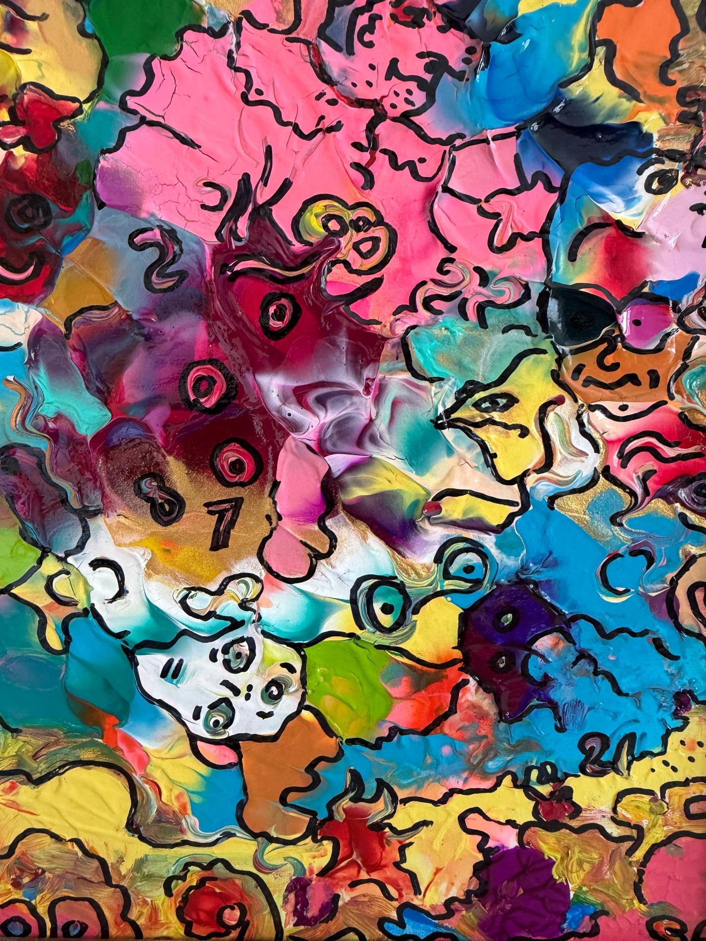 Serg Graff "The Relatives" Abstract Acrylic Painting Framed Outsider Art COA