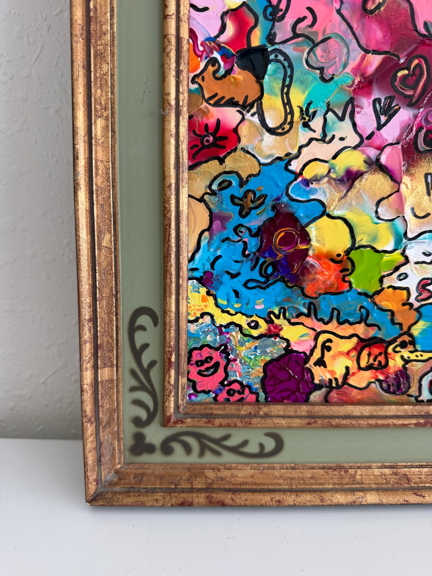 Serg Graff "Pets" Abstract Acrylic Painting Framed Outsider Art COA