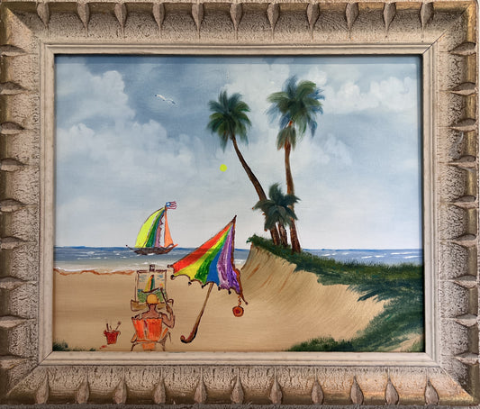 Magic Umbrella Beach Scene Painting by Serg Graff | Original Framed, COA