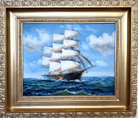 Vintage Oil Painting Tall Ship Seascape Signed K. Dossi Maritime Marine Art