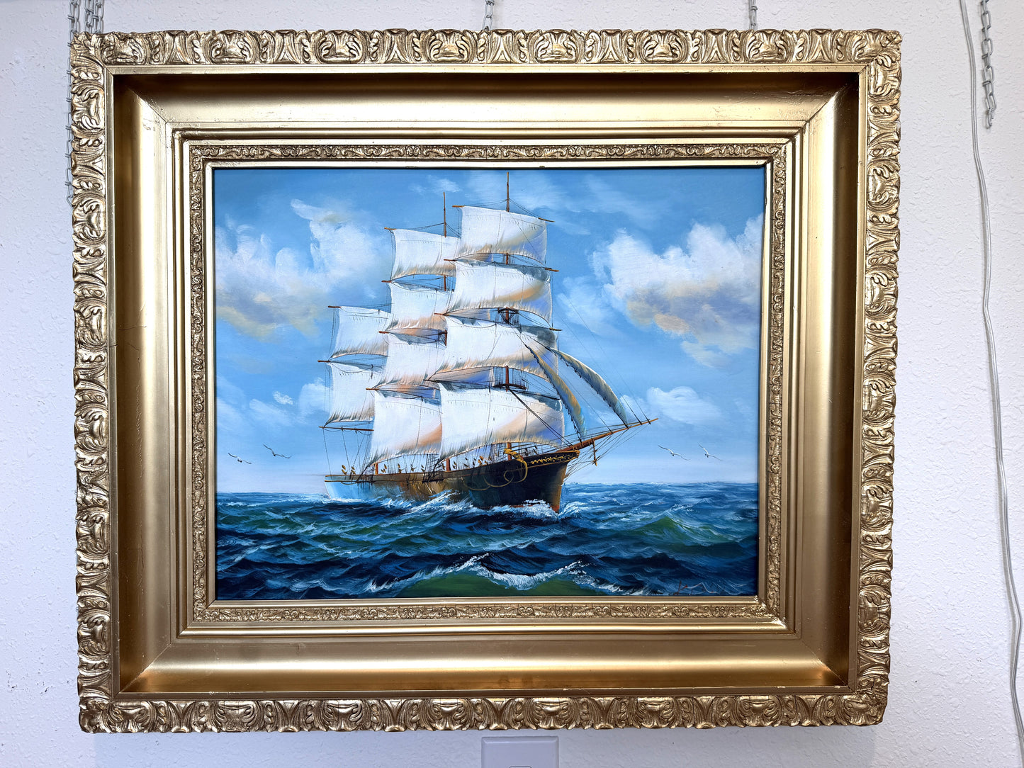 Vintage Oil Painting Tall Ship Seascape Signed K. Dossi Maritime Marine Art