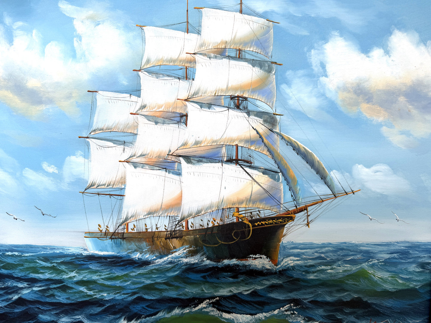 Vintage Oil Painting Tall Ship Seascape Signed K. Dossi Maritime Marine Art