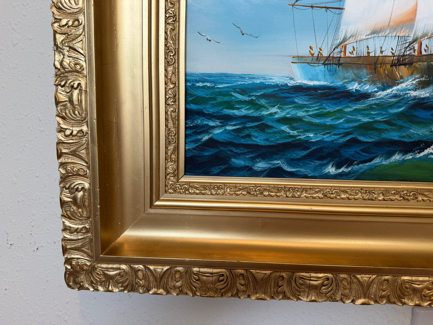 Vintage Oil Painting Tall Ship Seascape Signed K. Dossi Maritime Marine Art