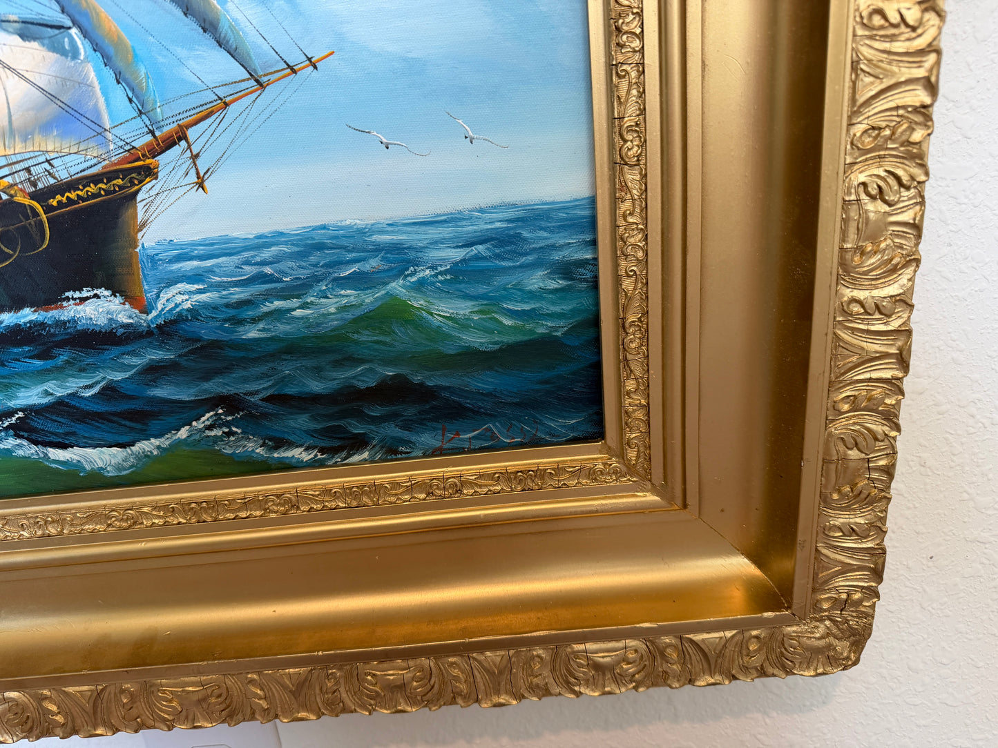 Vintage Oil Painting Tall Ship Seascape Signed K. Dossi Maritime Marine Art