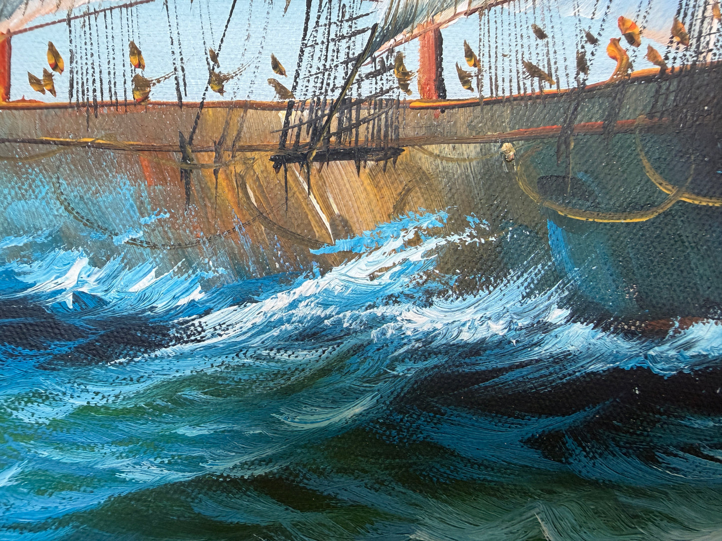 Vintage Oil Painting Tall Ship Seascape Signed K. Dossi Maritime Marine Art