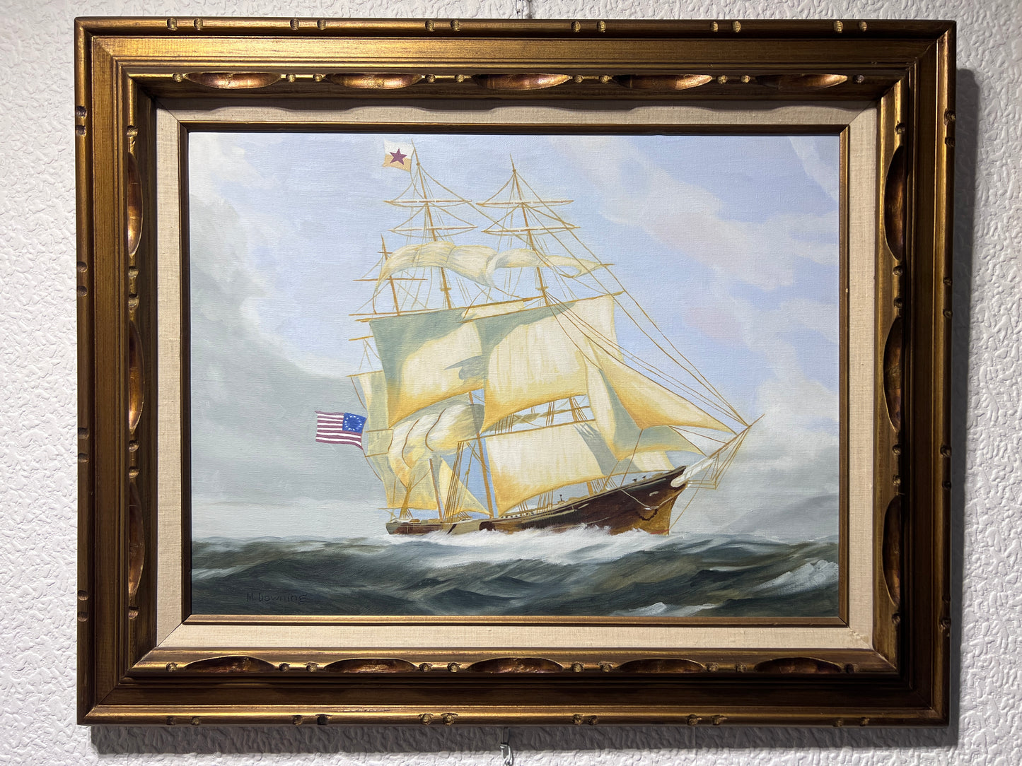 Original Oil painting on canvas, seascape, Sailing Ship, signed M.Downing