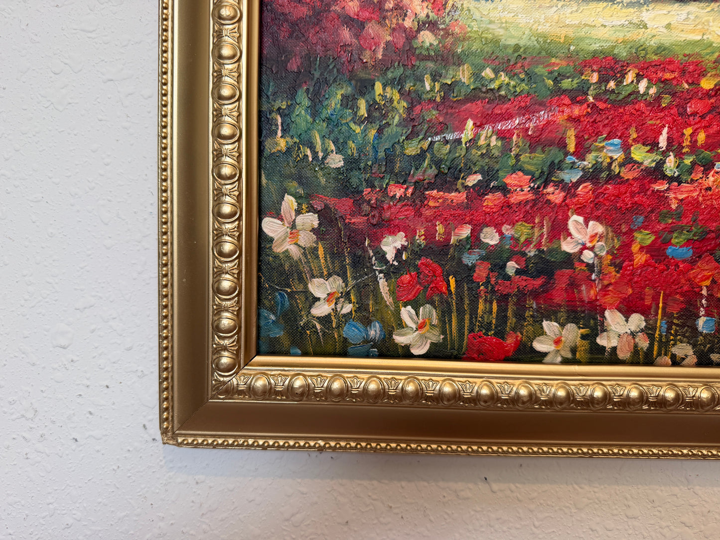 Vintage Impressionist Landscape Oil Painting Floral Meadow Countryside Scene