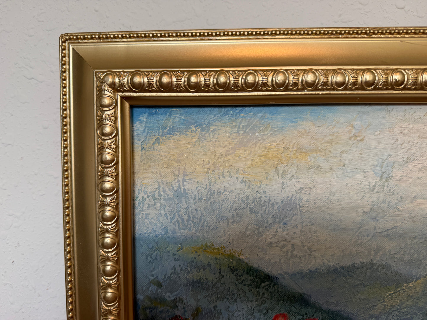 Vintage Impressionist Landscape Oil Painting Floral Meadow Countryside Scene