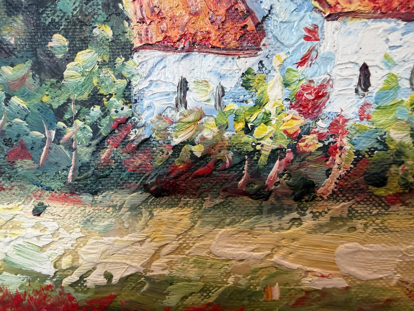 Vintage Impressionist Landscape Oil Painting Floral Meadow Countryside Scene