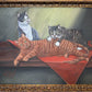 Signed Oil Painting of Three Cats, Cat Lover Wall Art, Framed Feline Portrait