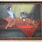 Signed Oil Painting of Three Cats, Cat Lover Wall Art, Framed Feline Portrait