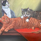 Signed Oil Painting of Three Cats, Cat Lover Wall Art, Framed Feline Portrait