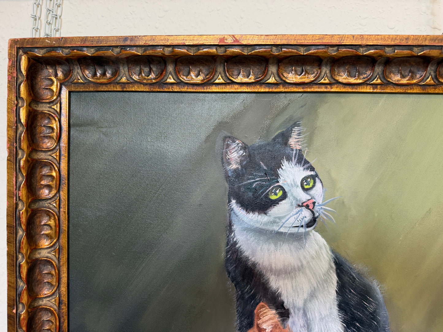 Signed Oil Painting of Three Cats, Cat Lover Wall Art, Framed Feline Portrait
