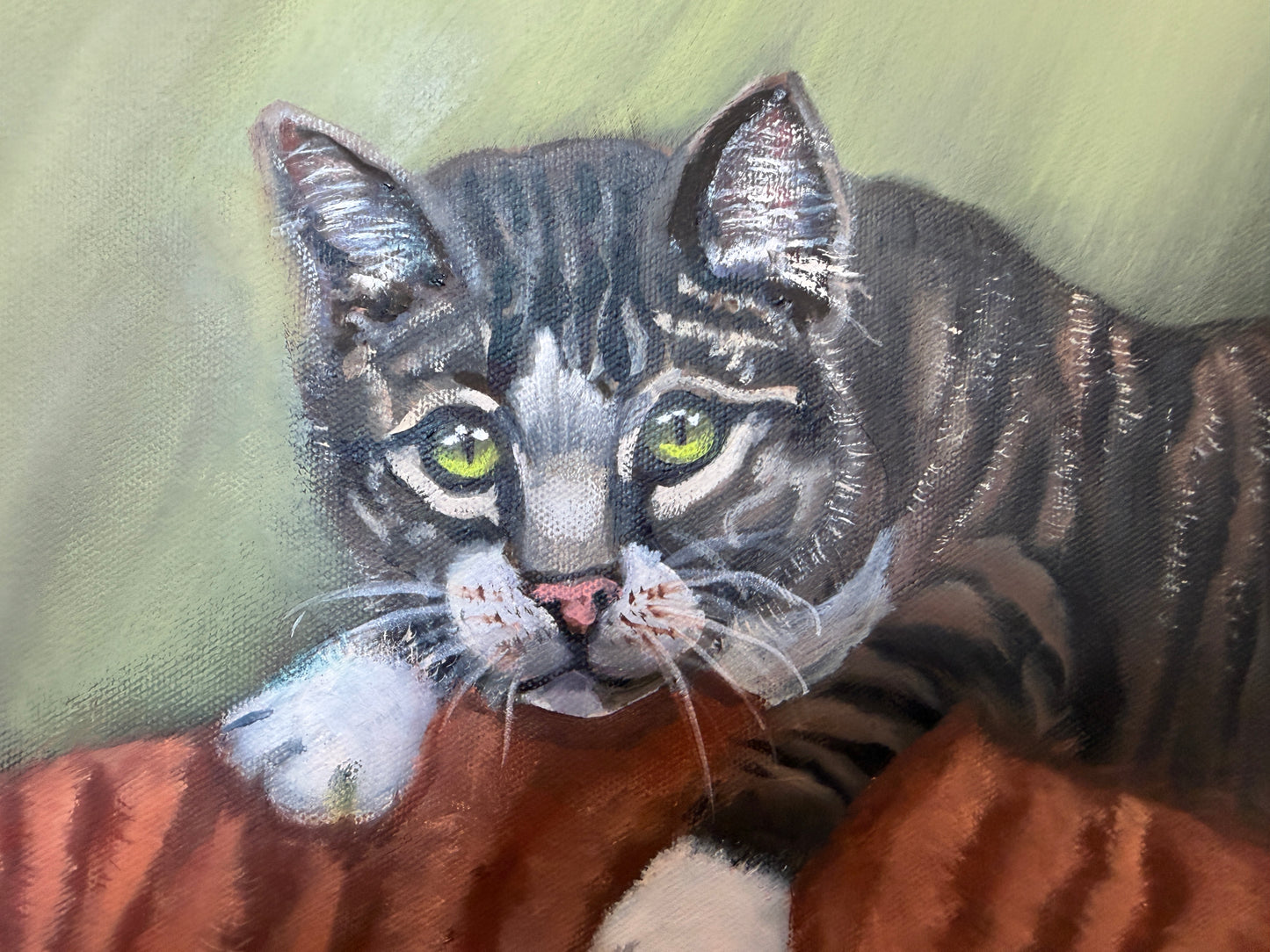 Signed Oil Painting of Three Cats, Cat Lover Wall Art, Framed Feline Portrait
