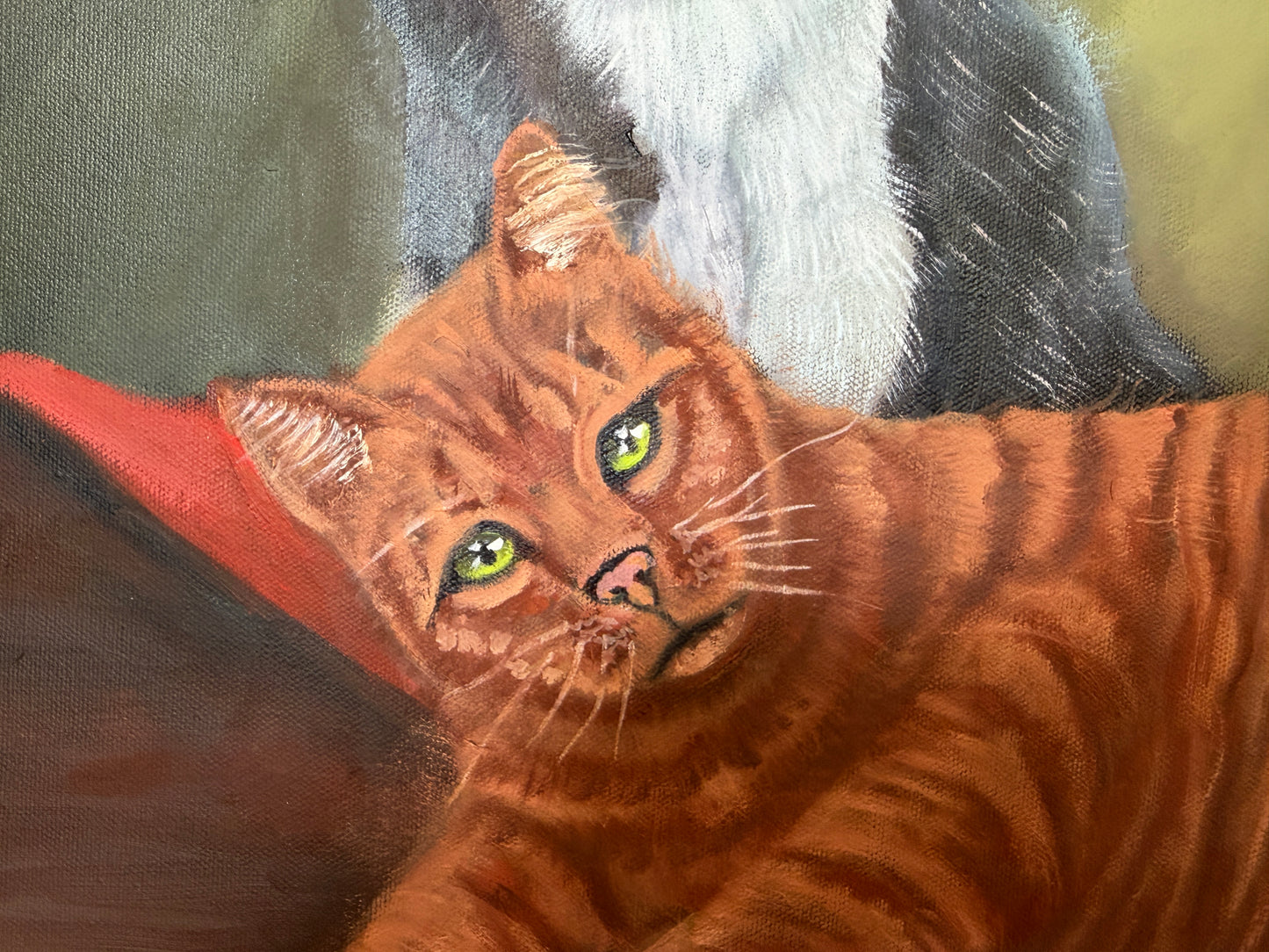 Signed Oil Painting of Three Cats, Cat Lover Wall Art, Framed Feline Portrait