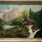 Vintage oil painting on canvas by Anna, Farm Landscape, Framed