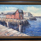 V. Caskey Coastal Harbor Vintage Oil Painting Signed 1975 Maritime Seascape Art