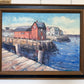 V. Caskey Coastal Harbor Vintage Oil Painting Signed 1975 Maritime Seascape Art