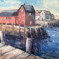 V. Caskey Coastal Harbor Vintage Oil Painting Signed 1975 Maritime Seascape Art