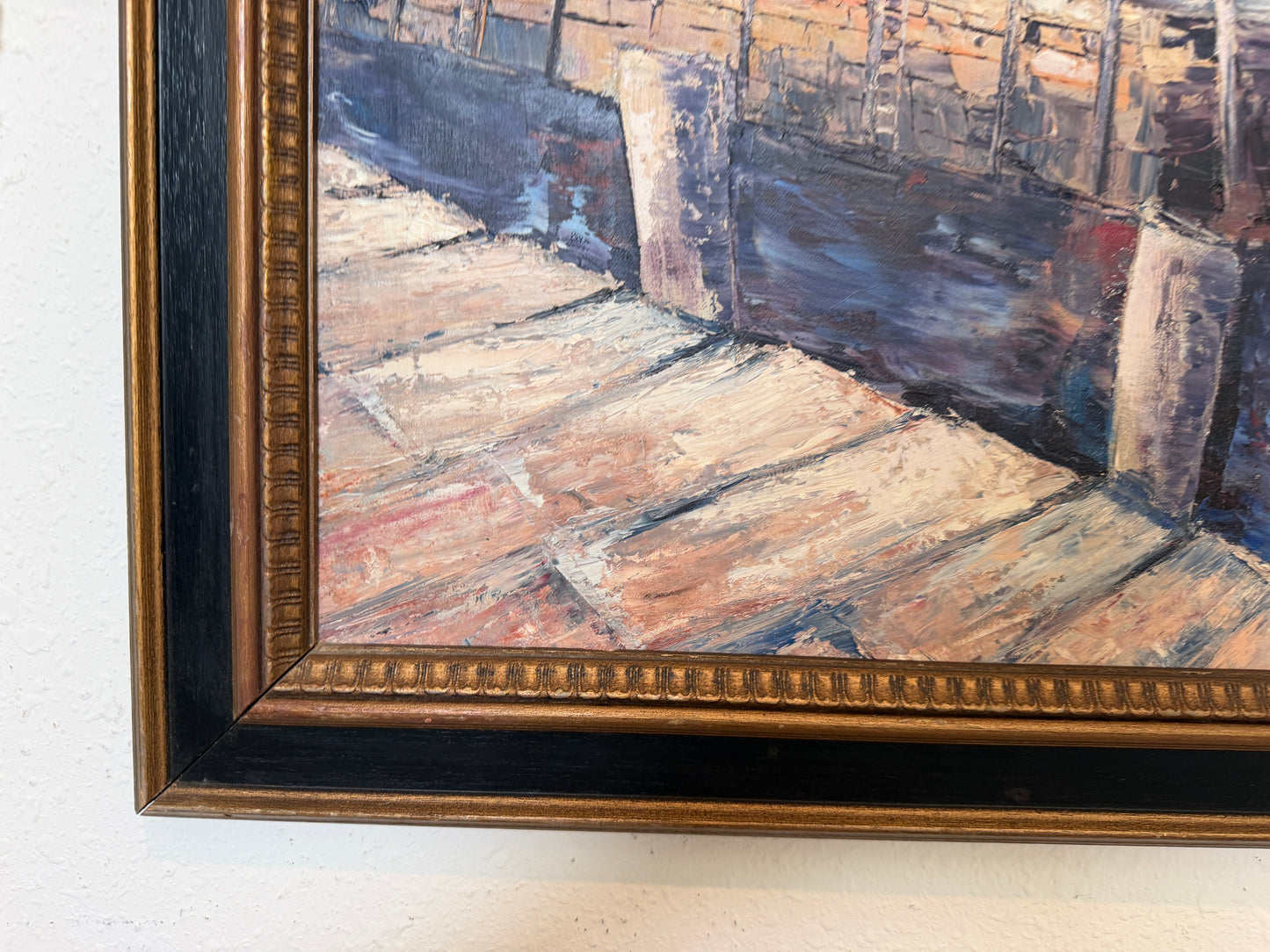 V. Caskey Coastal Harbor Vintage Oil Painting Signed 1975 Maritime Seascape Art