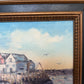 V. Caskey Coastal Harbor Vintage Oil Painting Signed 1975 Maritime Seascape Art