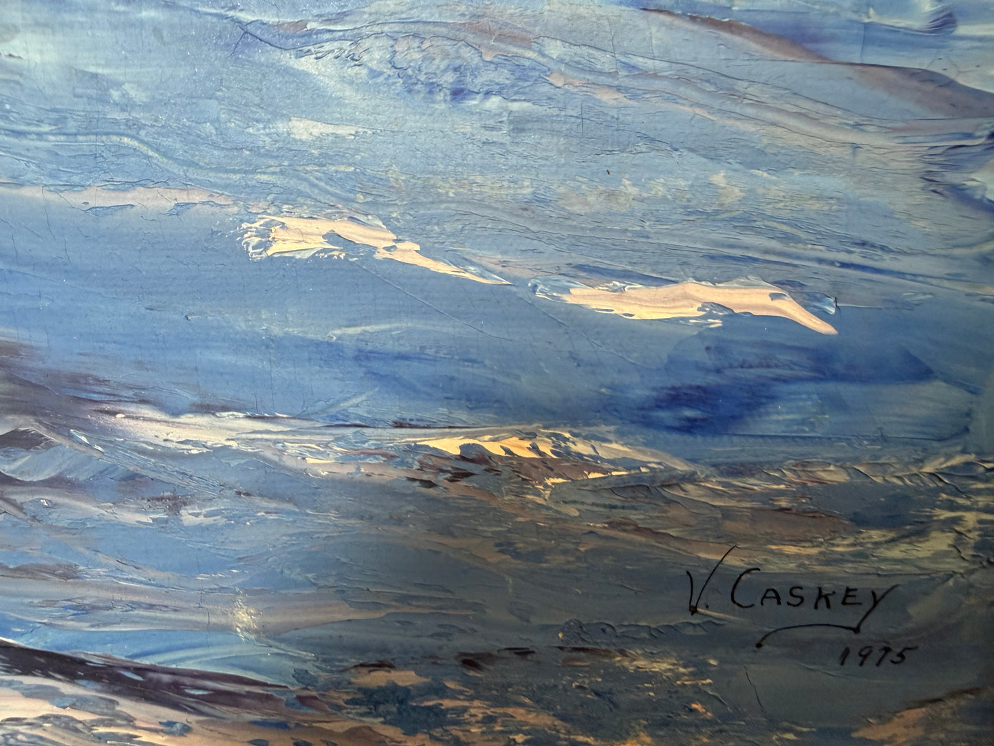V. Caskey Coastal Harbor Vintage Oil Painting Signed 1975 Maritime Seascape Art